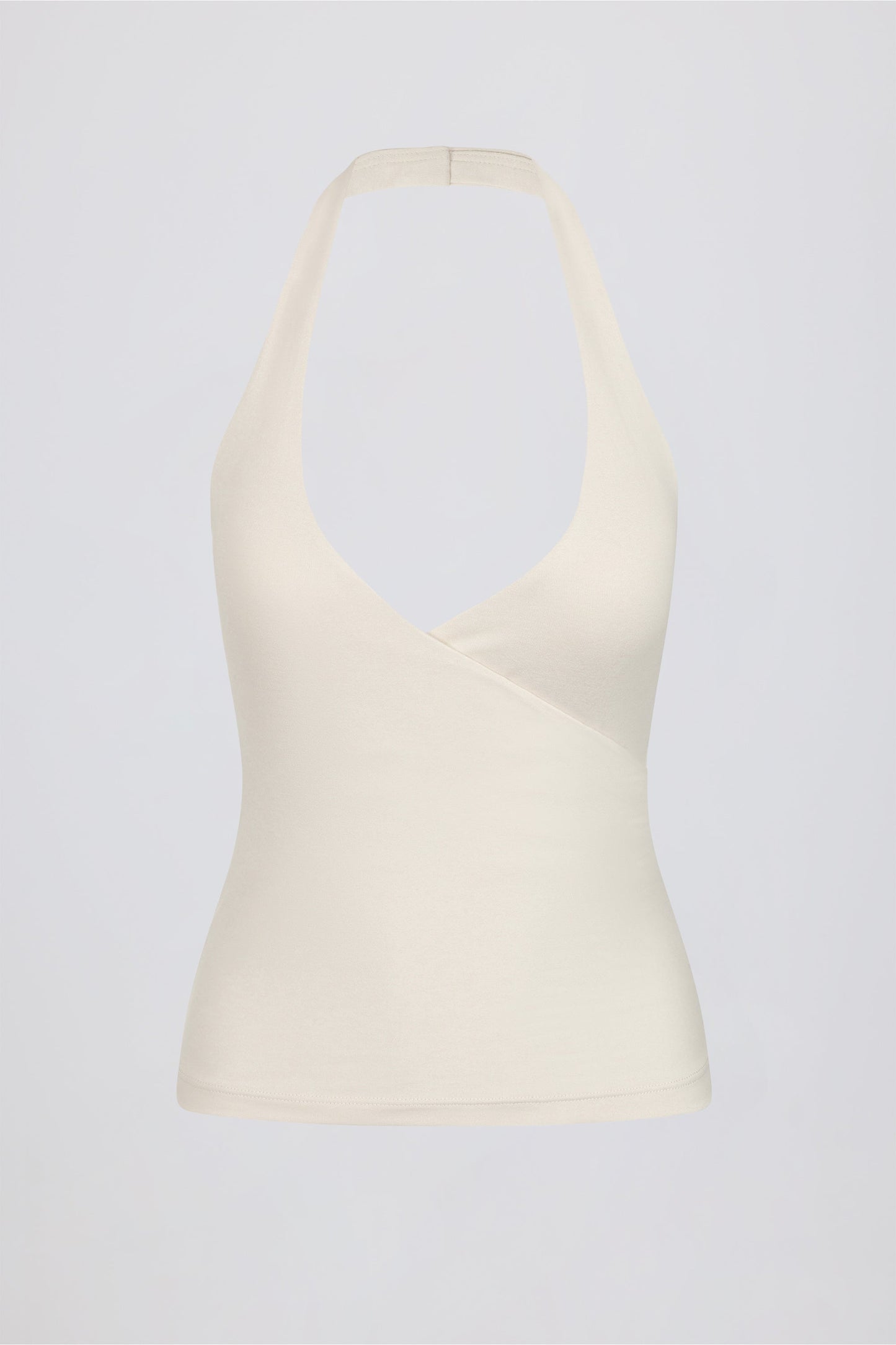 Halterneck Open-Back Tank Top in Ivory Marl