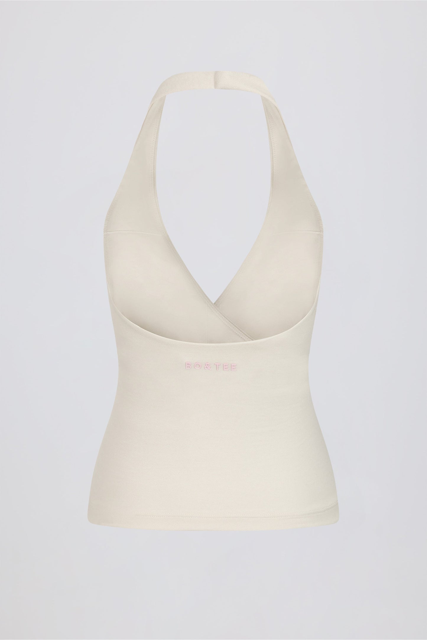 Halterneck Open-Back Tank Top in Ivory Marl