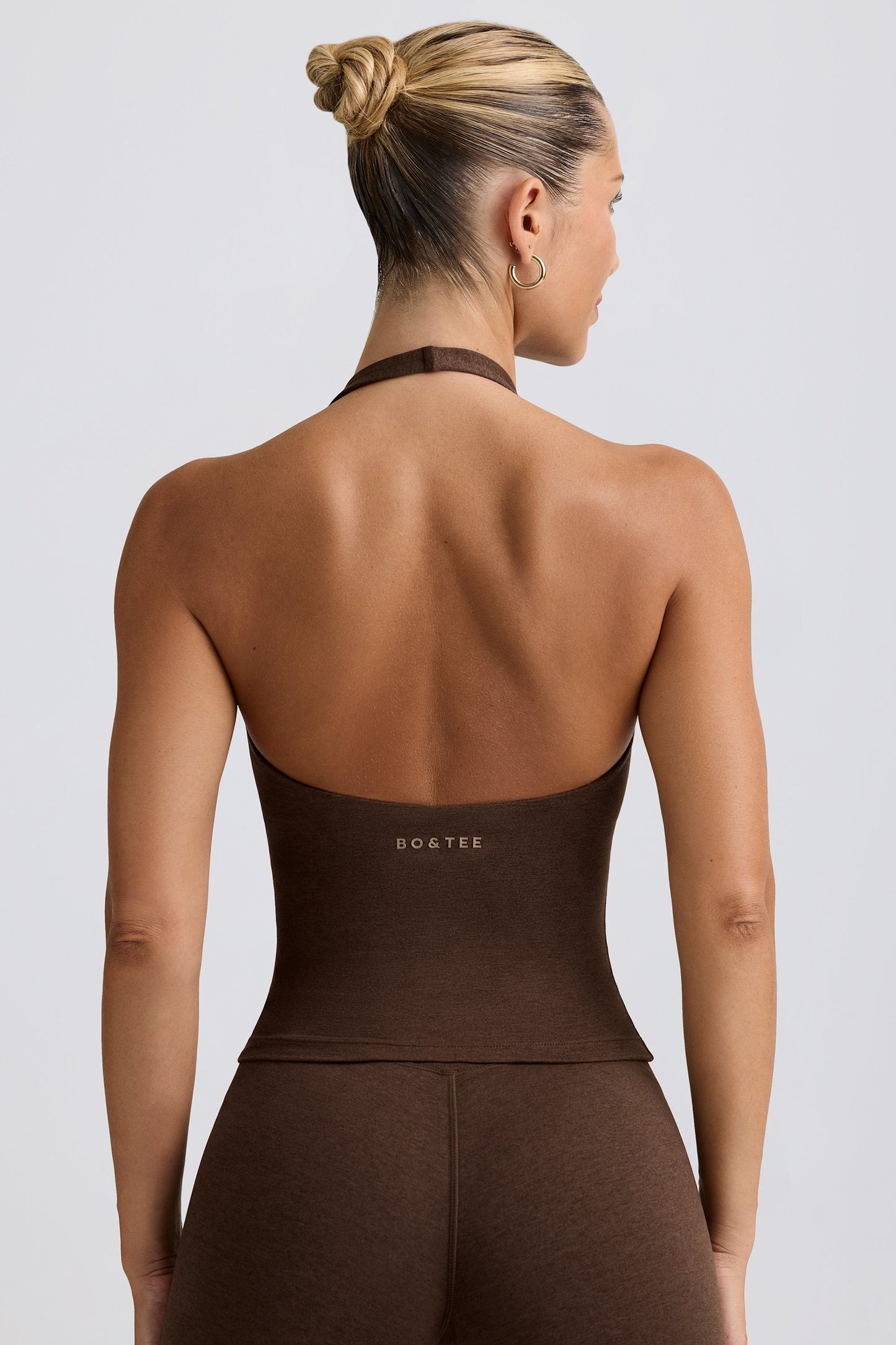 Halterneck Open-Back Tank Top in Pecan Marl