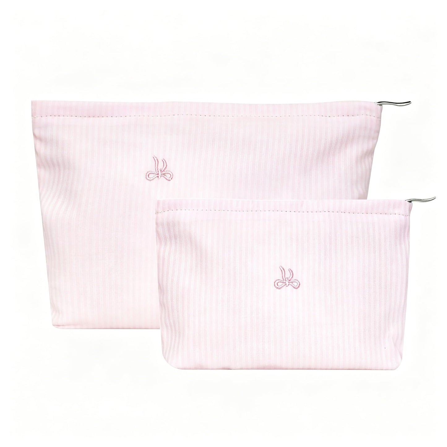 Wudygirl 2 Pcs Travel Makeup Bag Pink Striped Bow