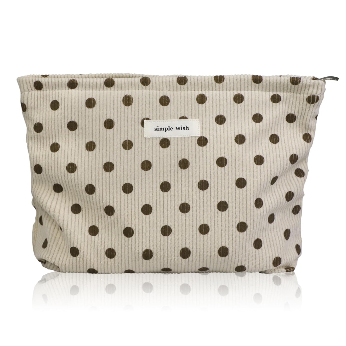 Wudygirl Makeup Bag for Women Travel Cosmetic Bag 10.5"x7.5" Beige Dot