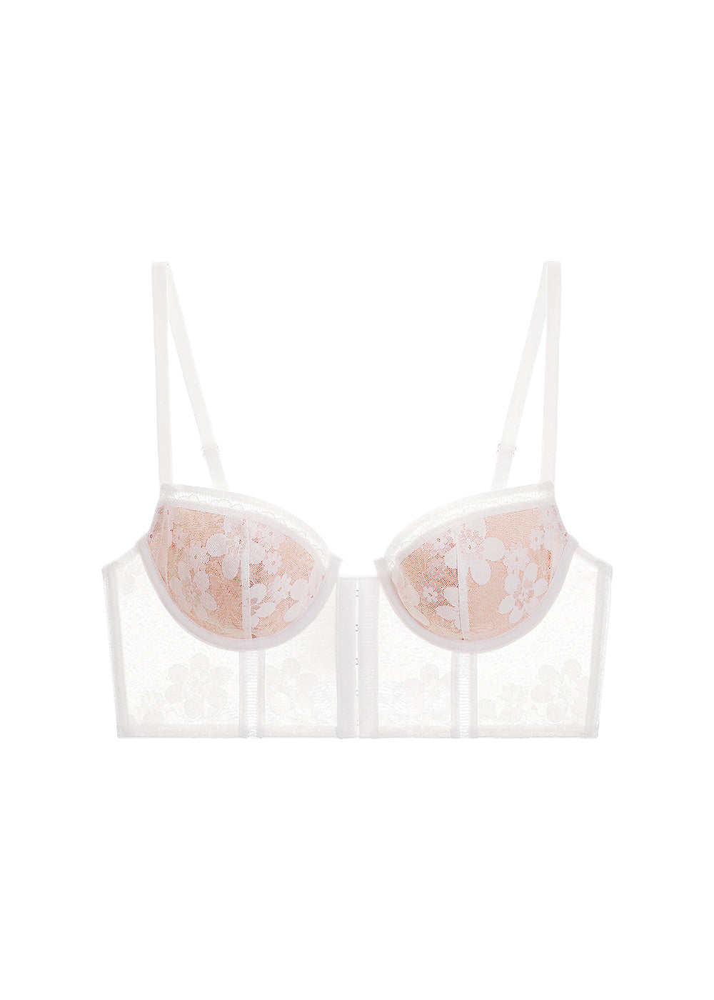 XENA White Floral Lace Underwired Long Bra with Molded Cup