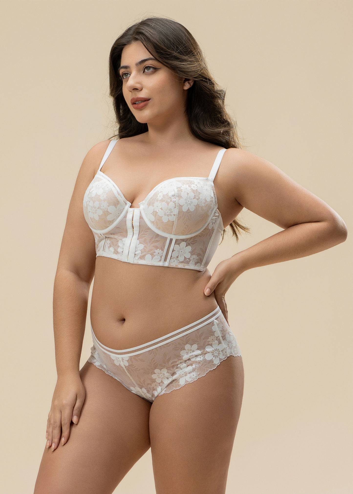 XENA Plus Seductive Floral White Lace Boyshort Panties