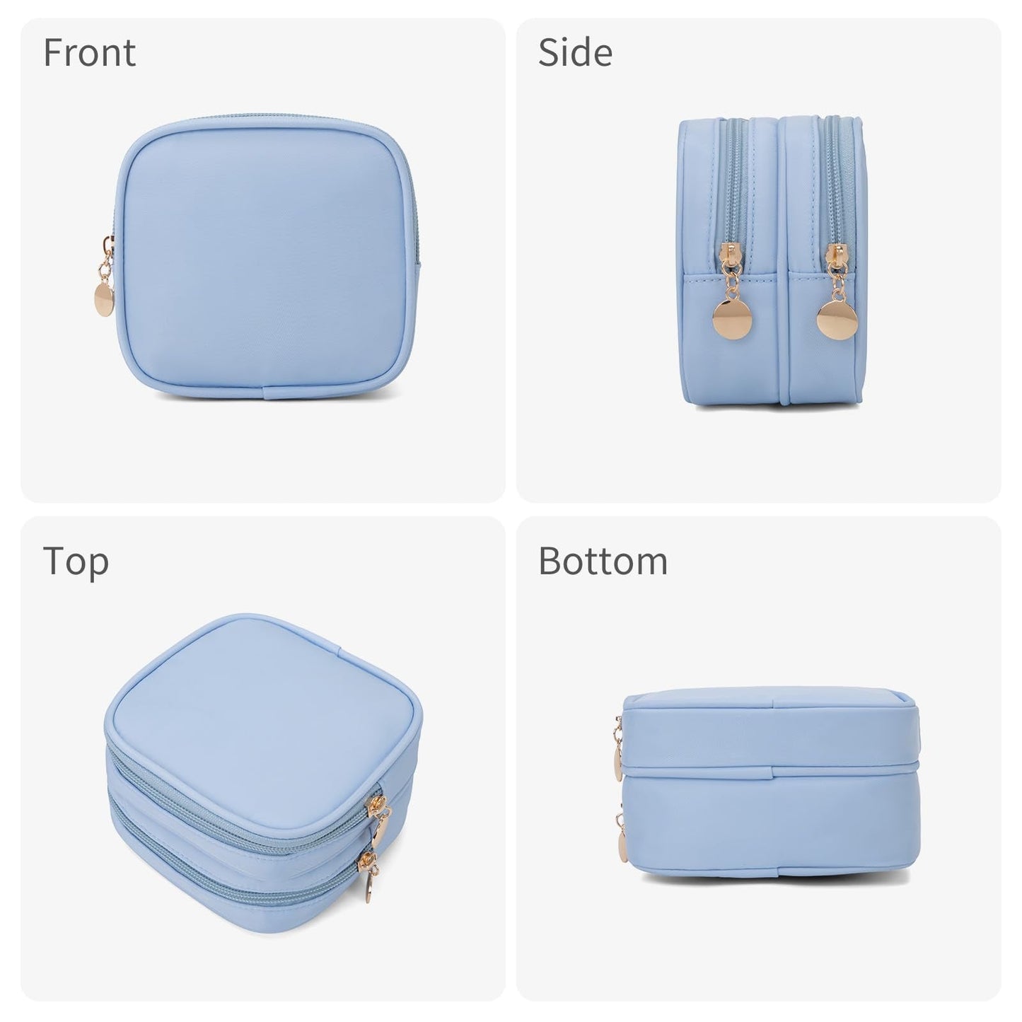 XIAOLER Small Makeup Pouch, Double Zipper Cosmetic Bag, Travel Makeup Bag, Cute Makeup Bag for Purse, Mini Toiletry Bag (blue)