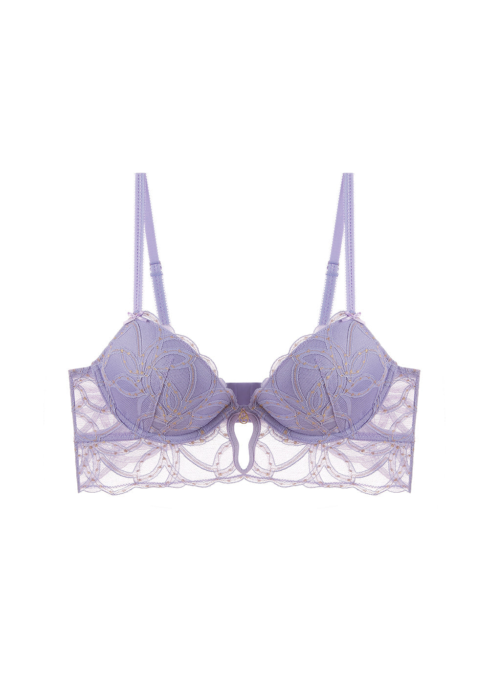 XIMENA Plus Purple Lace Gold Thread Push-Up Underwired Demi Long Bra