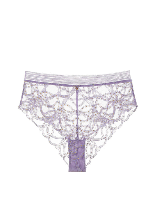XIMENA Plus Purple Lace Gold Thread High Waist Briefs