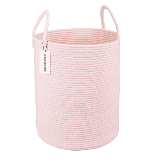 XUANGUO Cotton Rope Laundry Basket Hamper for Girls Kids Baby Nursery Pink