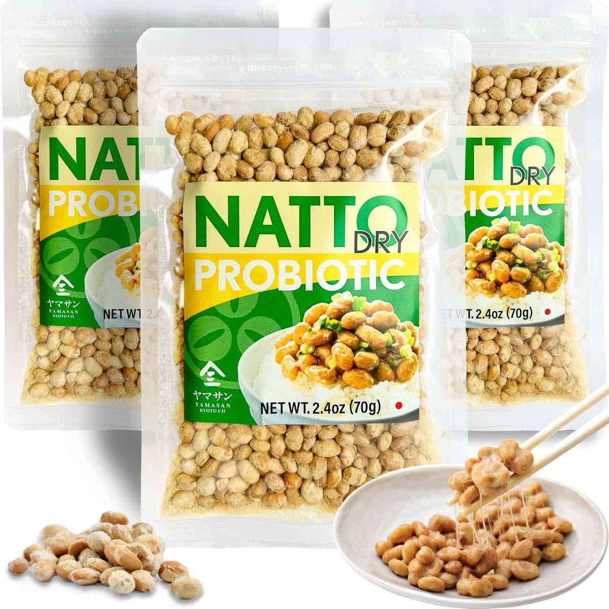 YAMASAN KYOTO UJI Natto Freeze-Dried 3-Set – Probiotic Japanese Natto Beans, 3 x 70g, Vegan