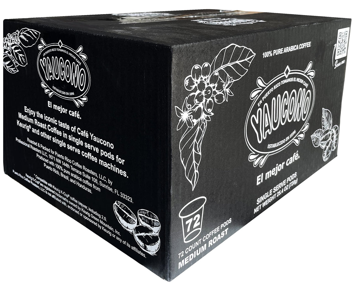 Yaucono Ground Medium Roast Arabica Coffee Pods — 72 Count, Keurig Compatible
