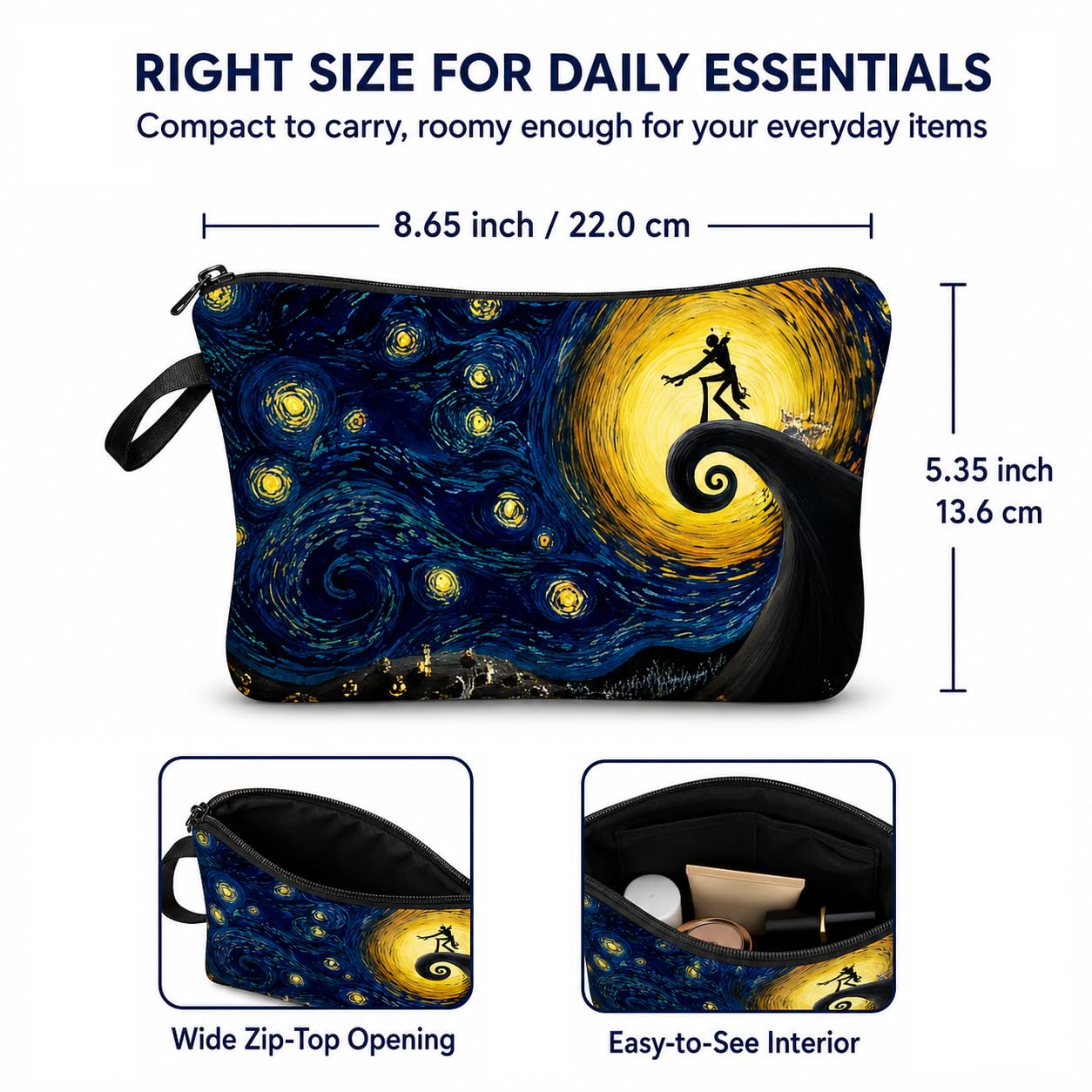 Yindess Night Before Christmas Gift Small Makeup Bag, Waterproof Polyester Cosmetic Pouch for Women, Lightweight Zipper Organizer for Purse and Travel,Nightmare Gift