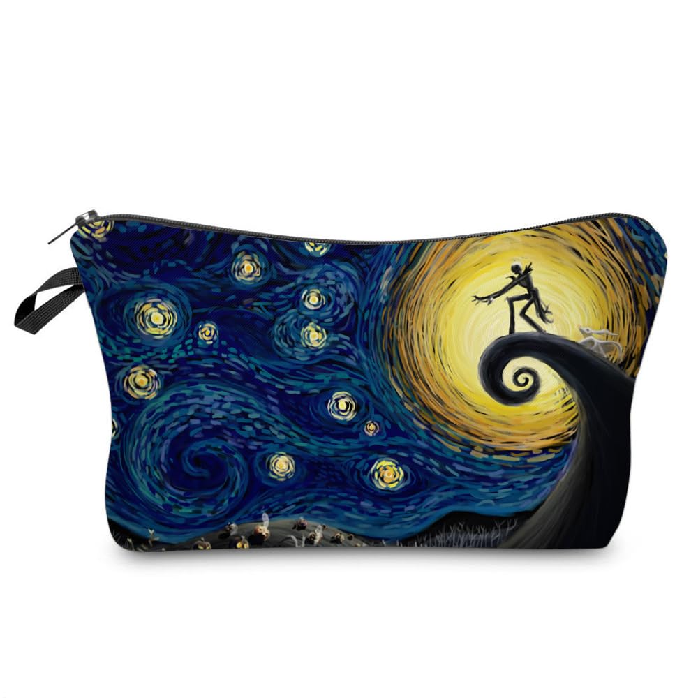 Yindess Night Before Christmas Gift Small Makeup Bag, Waterproof Polyester Cosmetic Pouch for Women, Lightweight Zipper Organizer for Purse and Travel,Nightmare Gift