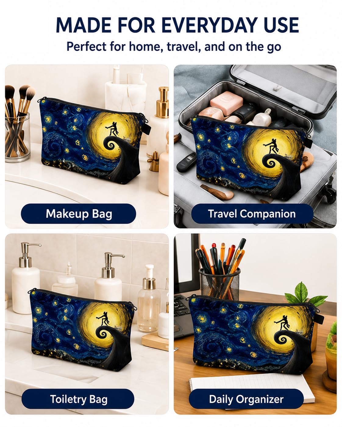 Yindess Night Before Christmas Gift Small Makeup Bag, Waterproof Polyester Cosmetic Pouch for Women, Lightweight Zipper Organizer for Purse and Travel,Nightmare Gift