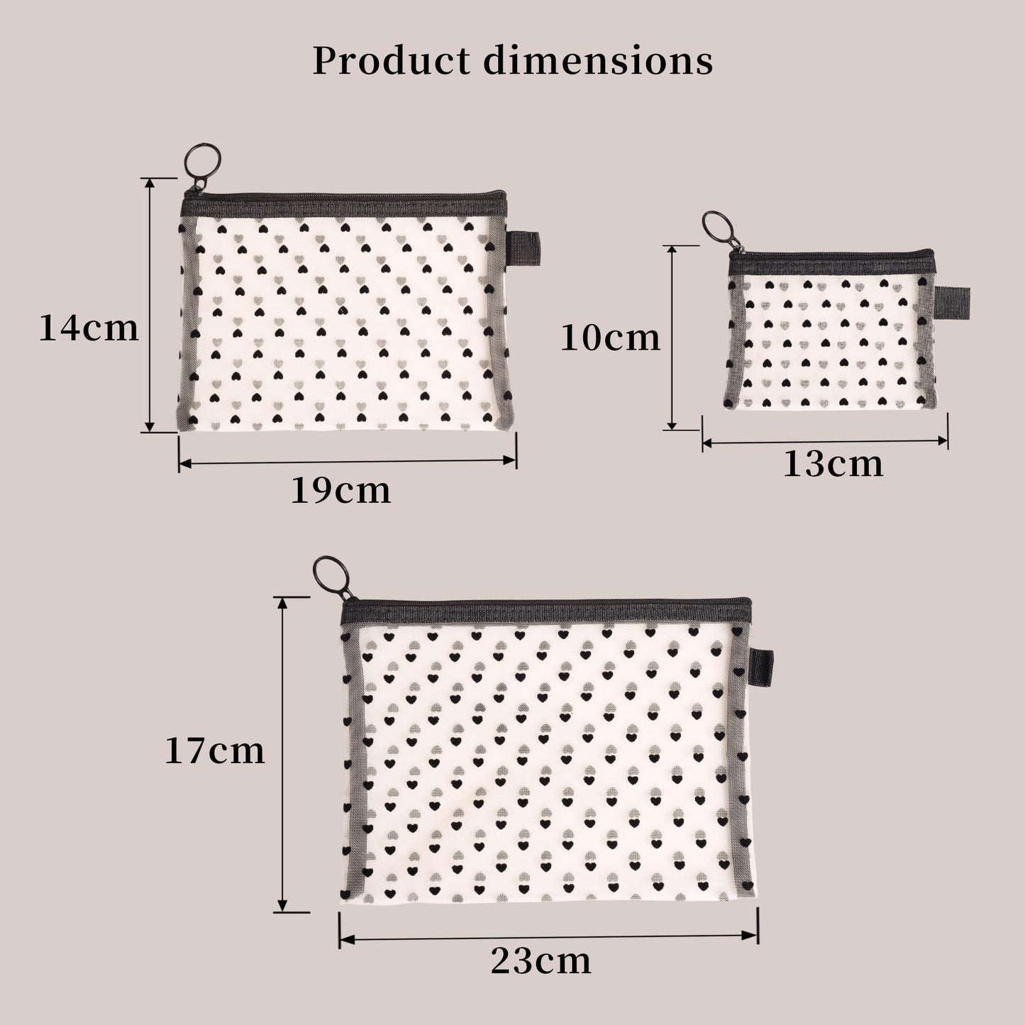 Ymcafmo 6-Piece Heart Printed Mesh Makeup Bag Set – Small Pouches for Purse, Mesh Pouch, Pouches for Inside Purse, Pouch for Bags with Zipper（Beige）