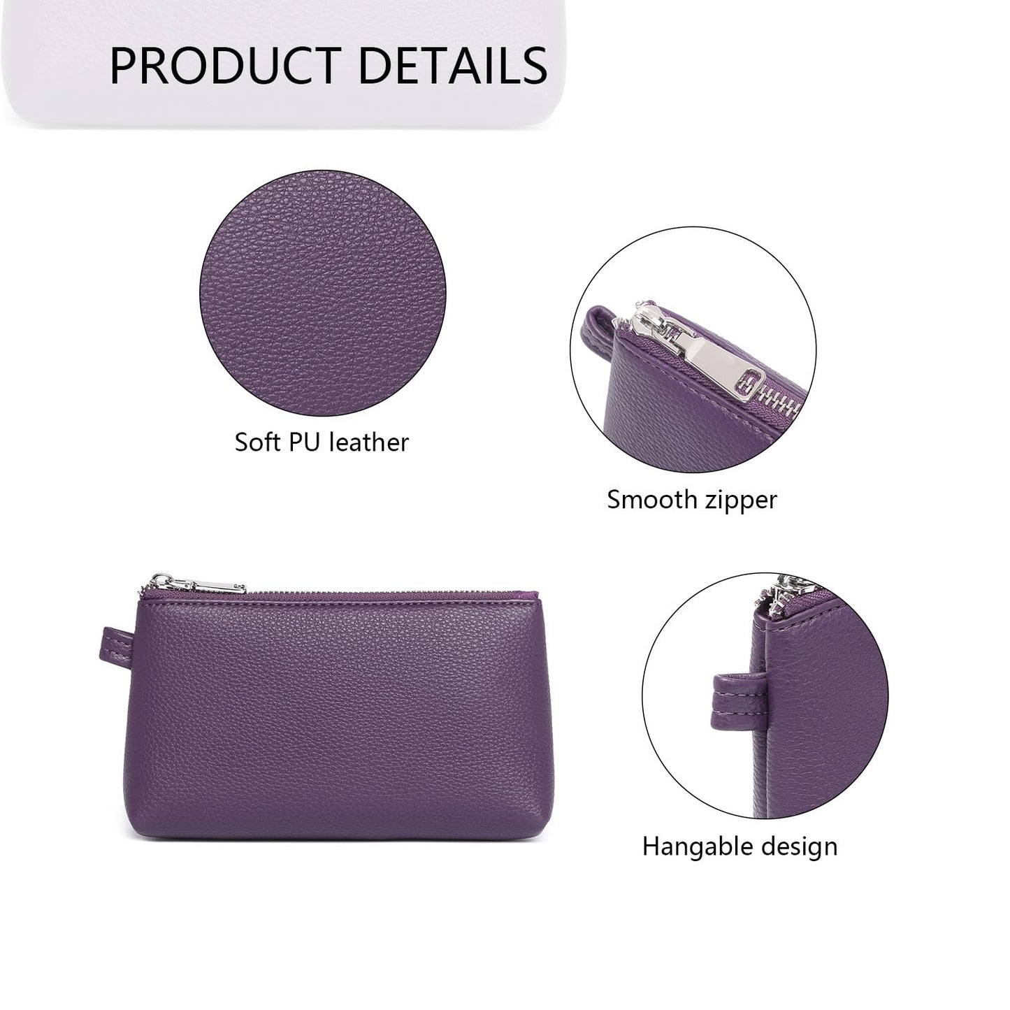 YONBEN Small Makeup Bag for Purse, Leather Cosmetic (Anemone Purple)