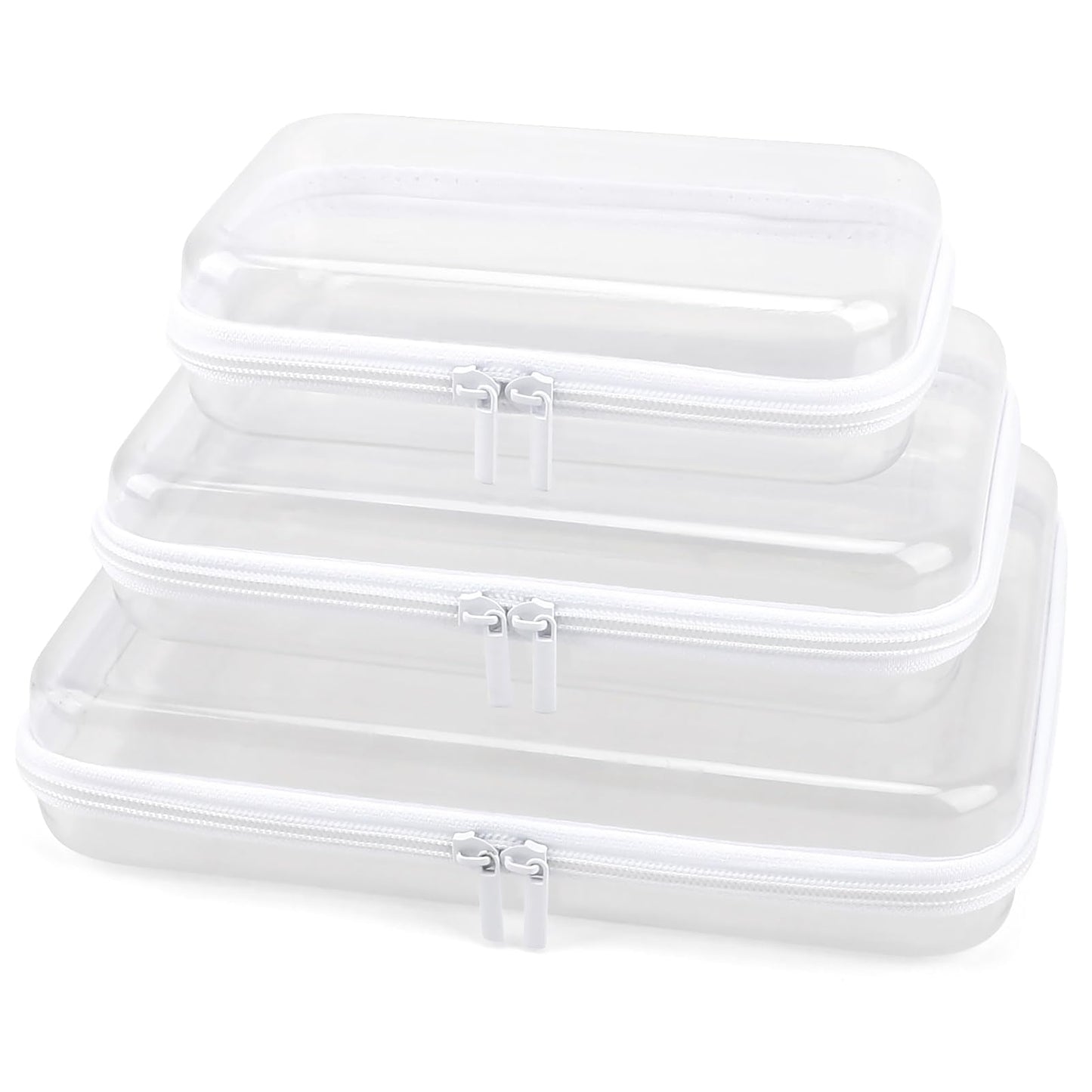 YOPCDJ 3 Pack Clear Hard Shell Zipper Case, Clear Zipper Pouches Waterproof Makeup Organizer & Travel Toiletry Bag, Diaper Bag Organizing Pouches, Plastic Pouch for Office Home Storage, LMS
