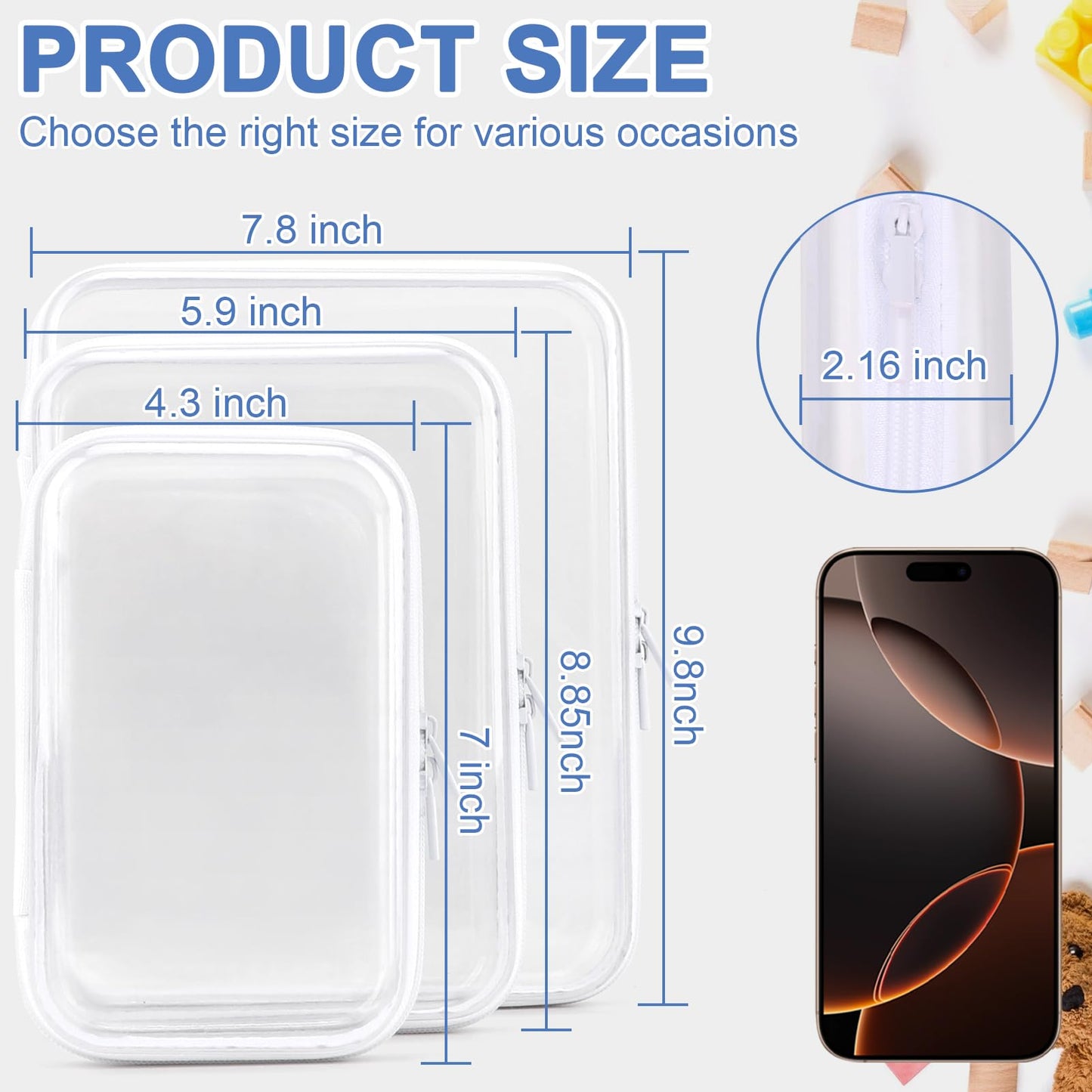 YOPCDJ 3 Pack Clear Hard Shell Zipper Case, Clear Zipper Pouches Waterproof Makeup Organizer & Travel Toiletry Bag, Diaper Bag Organizing Pouches, Plastic Pouch for Office Home Storage, LMS