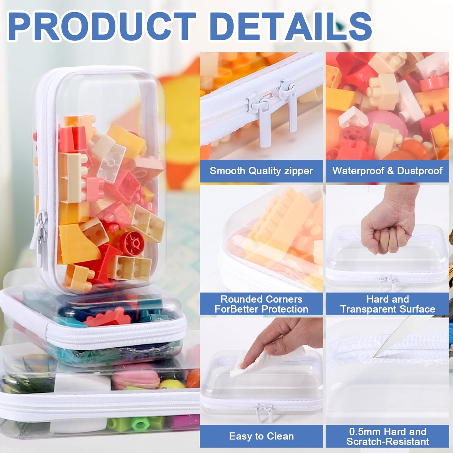 YOPCDJ 3 Pack Clear Hard Shell Zipper Case, Clear Zipper Pouches Waterproof Makeup Organizer & Travel Toiletry Bag, Diaper Bag Organizing Pouches, Plastic Pouch for Office Home Storage, LMS