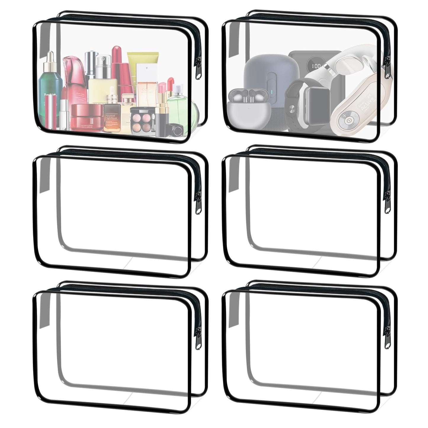 YOQIVEXU 6 Pieces Clear Cosmetics Bag Bulk, TSA Approved Toiletry Bag for Travel, Zippered Clear Pouch Cosmetic Makeup Bag Waterproof Vinyl Plastic Organizer Case for Vacation Bathroom (Large)