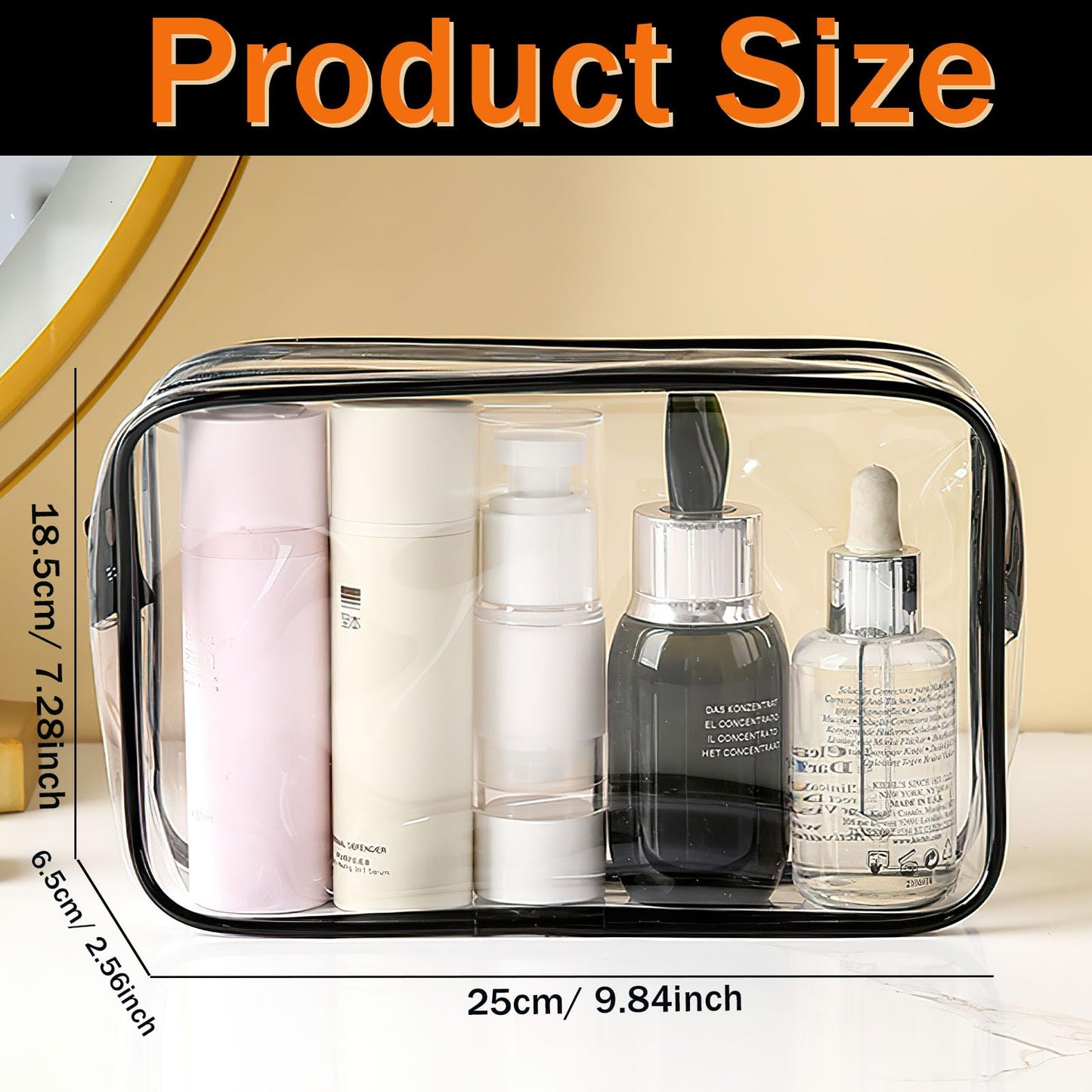 YOQIVEXU 6 Pieces Clear Cosmetics Bag Bulk, TSA Approved Toiletry Bag for Travel, Zippered Clear Pouch Cosmetic Makeup Bag Waterproof Vinyl Plastic Organizer Case for Vacation Bathroom (Large)