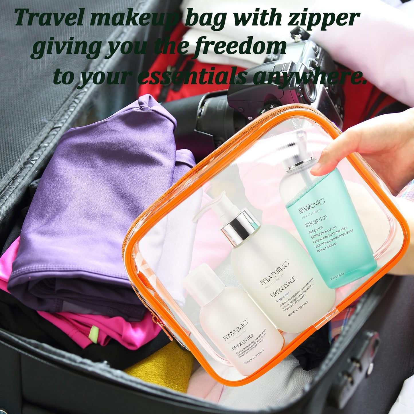 YOQIVEXU 6 Pieces Clear Makeup Bags Bulk, TSA Approved Toiletry Bag Clear Cosmetic Toiletries Pouch with Zipper, Waterproof Vinyl Plastic Organizer Case for for Women Carry-on Travel Essentials