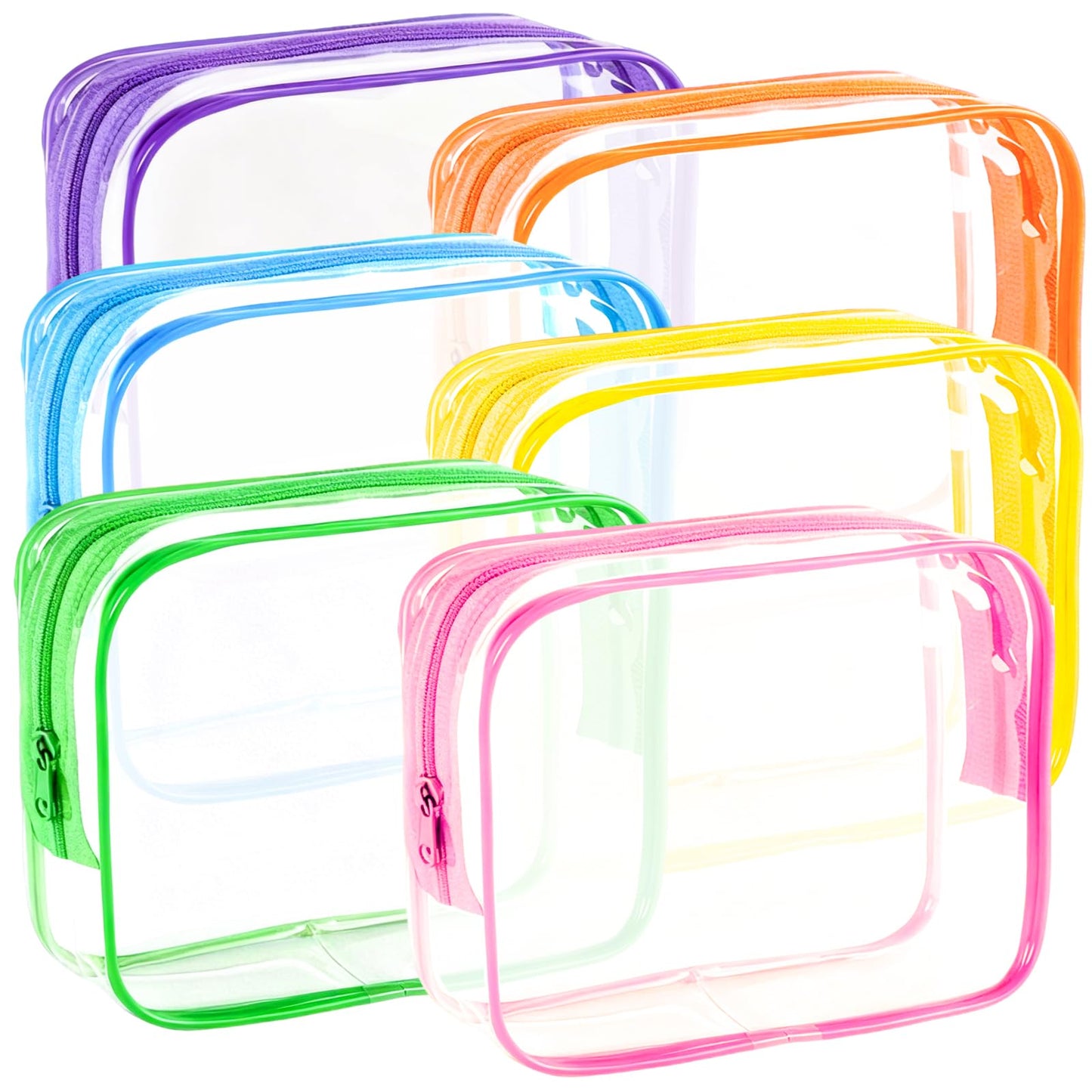 YOQIVEXU 6 Pieces Clear Makeup Bags Bulk, TSA Approved Toiletry Bag Clear Cosmetic Toiletries Pouch with Zipper, Waterproof Vinyl Plastic Organizer Case for for Women Carry-on Travel Essentials