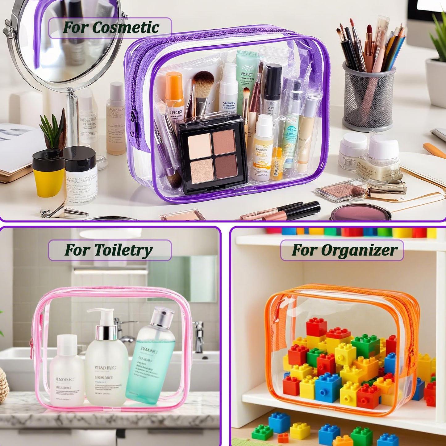 YOQIVEXU 6 Pieces Clear Makeup Bags Bulk, TSA Approved Toiletry Bag Clear Cosmetic Toiletries Pouch with Zipper, Waterproof Vinyl Plastic Organizer Case for for Women Carry-on Travel Essentials