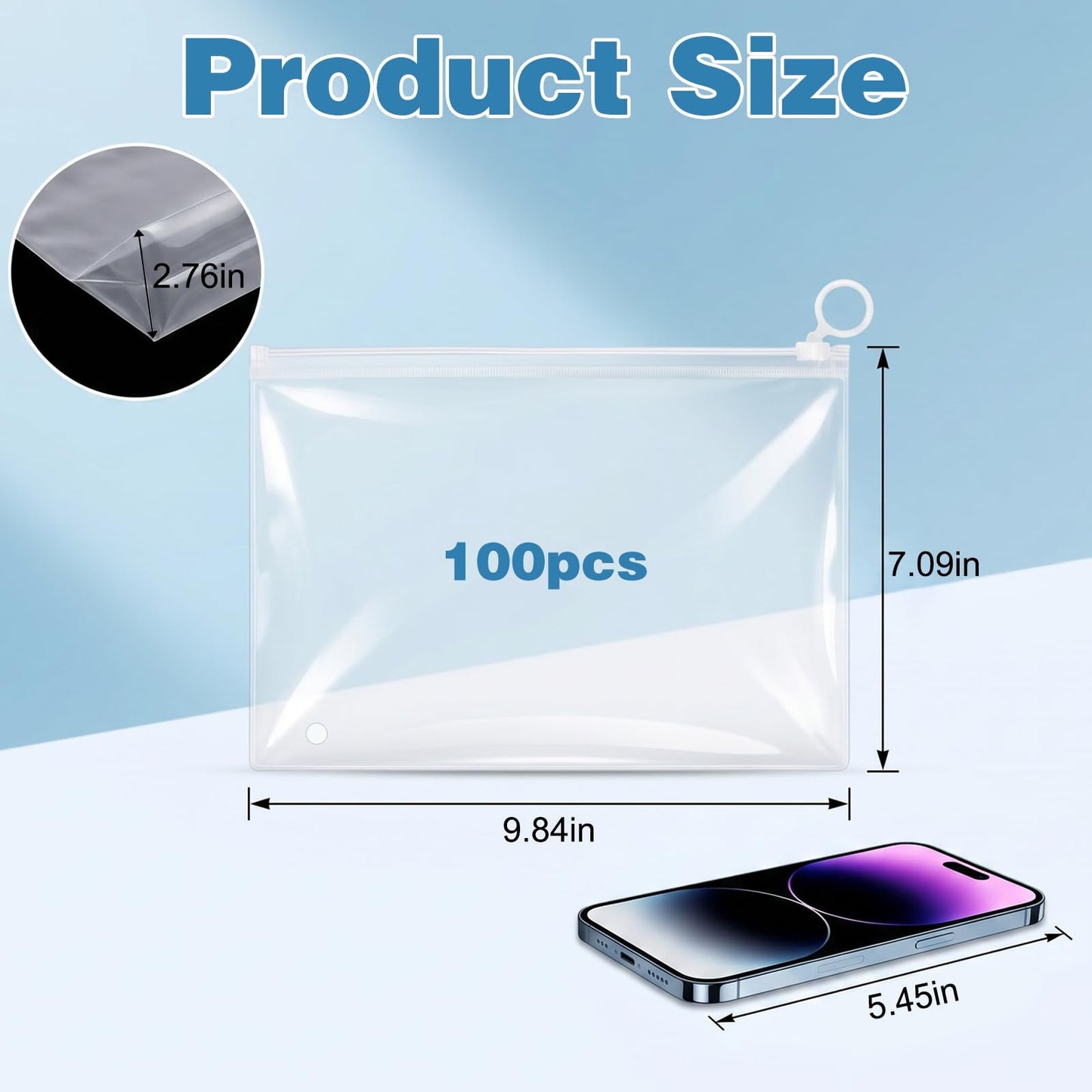 Yuanan 100 PCS Mini Clear Makeup Bag, 9.8"×7.1" Pvc Clear Zipper Pouch Bulk