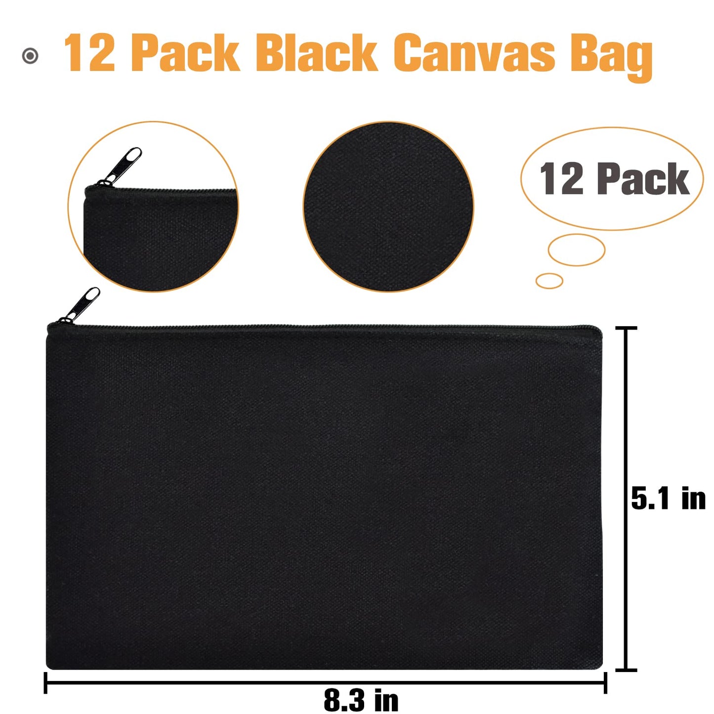 ZeeDix 12 Pack Small Canvas Zipper Pouch for Makeup Pencil Travel 8.3x5 In