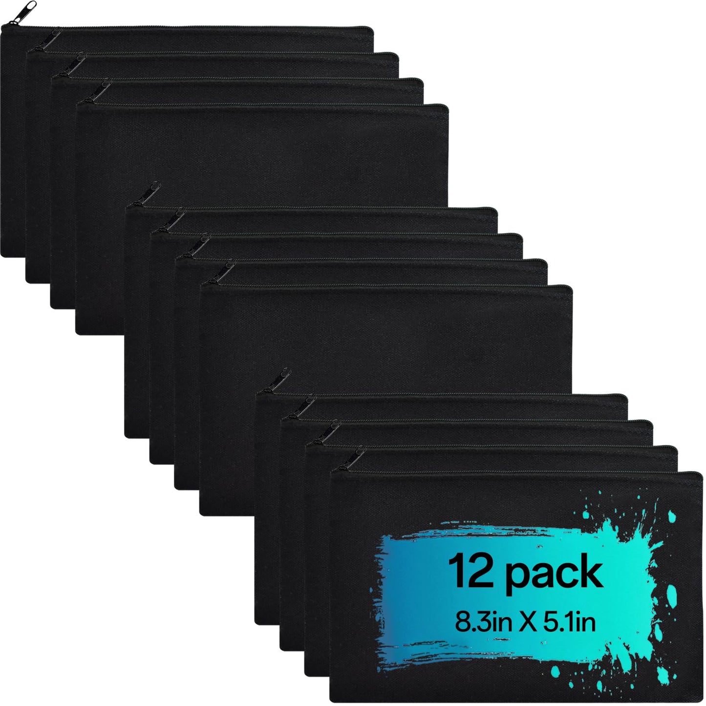 ZeeDix 12 Pack Small Canvas Zipper Pouch for Makeup Pencil Travel 8.3x5 In