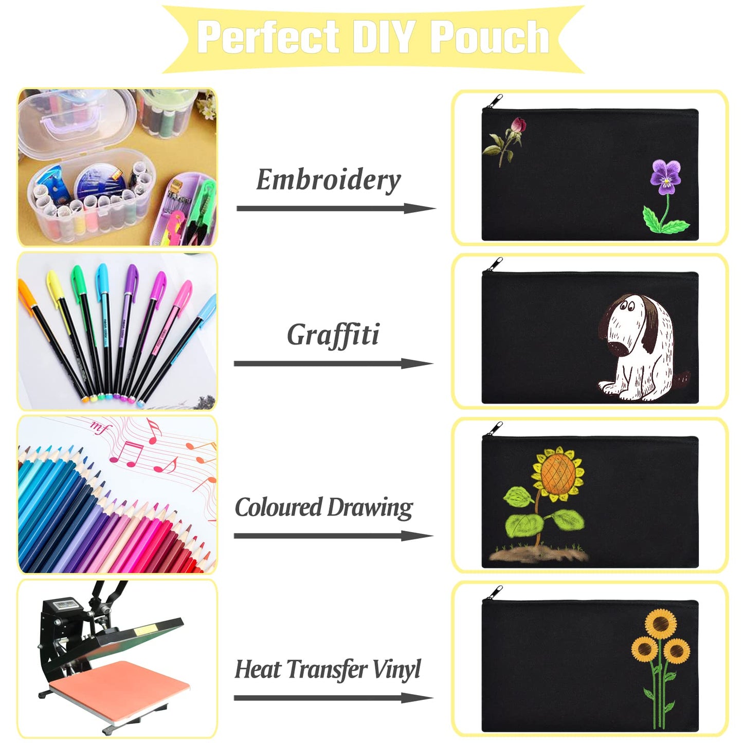 ZeeDix 8 Pack Small Canvas Zipper Pouch for Makeup Pencil Travel 8.3x5 In