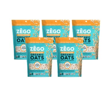 ZEGO Double Protein Raw Oats - Organic Gluten Free, Purity Protocol, Glyphosate Free | 14oz Bags x5 (70oz Total)