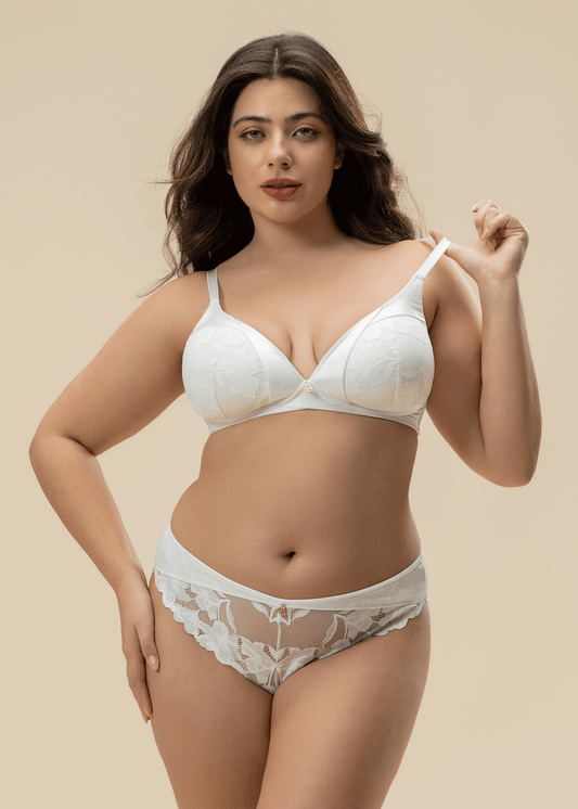 ZILLAH Plus Sexy White Flora Lace Push-up Wireless Bra