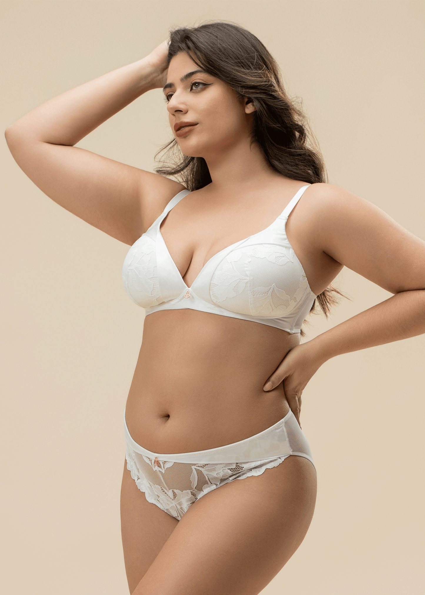 ZILLAH Plus Sexy White Flora Lace Push-up Wireless Bra