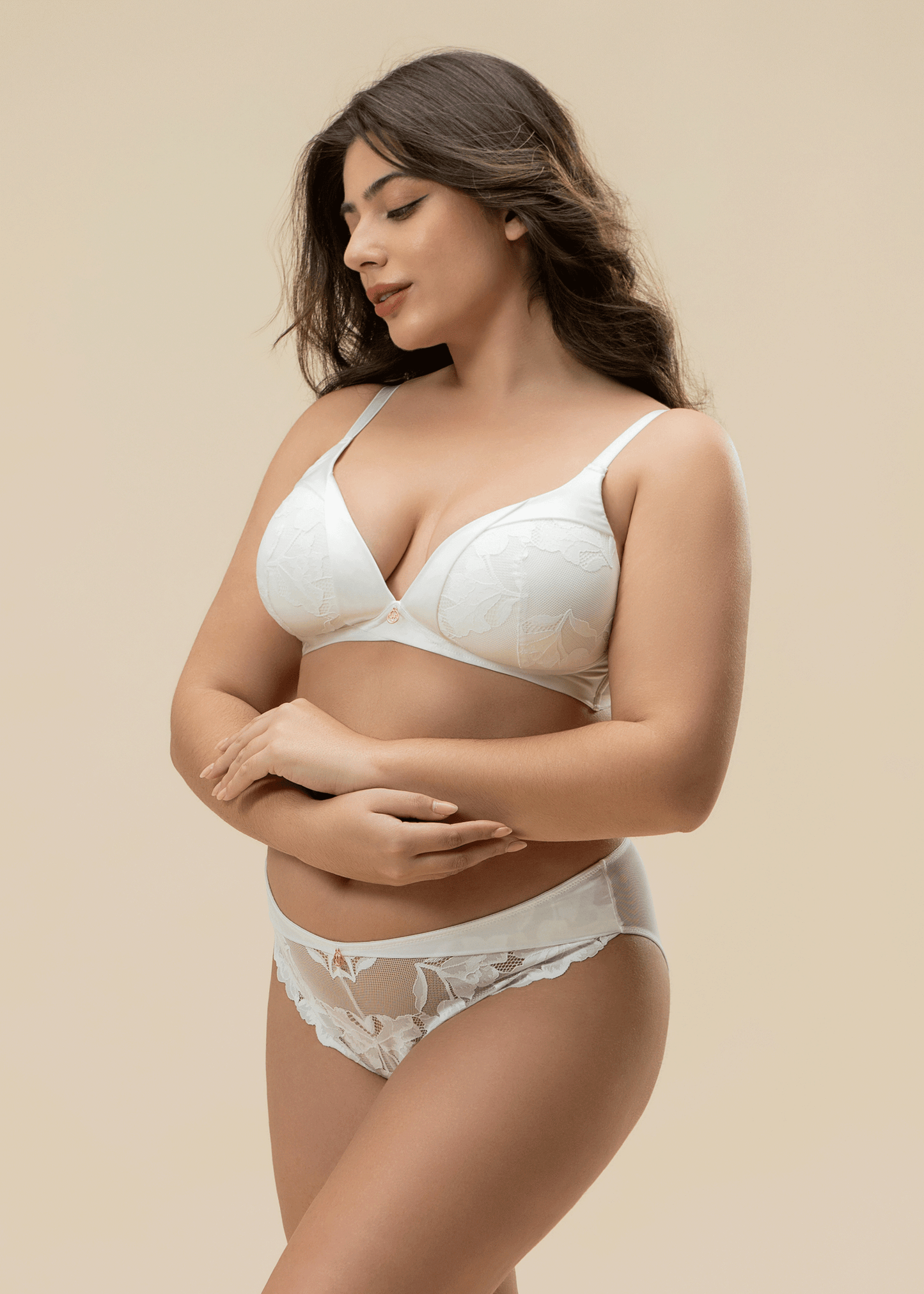 ZILLAH Plus Sexy White Flora Lace Push-up Wireless Bra