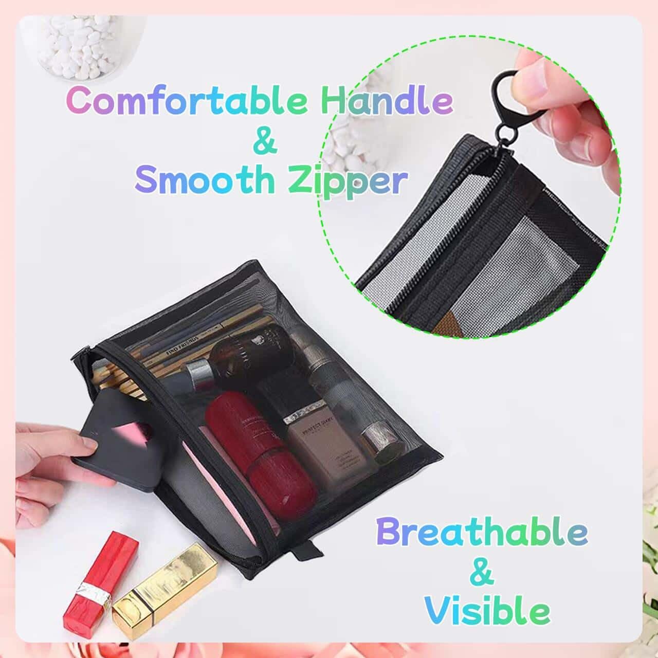 ZSlactp Small Mesh Zipper Pouch Bag for Purse, Purse Organizer Pouch Insert